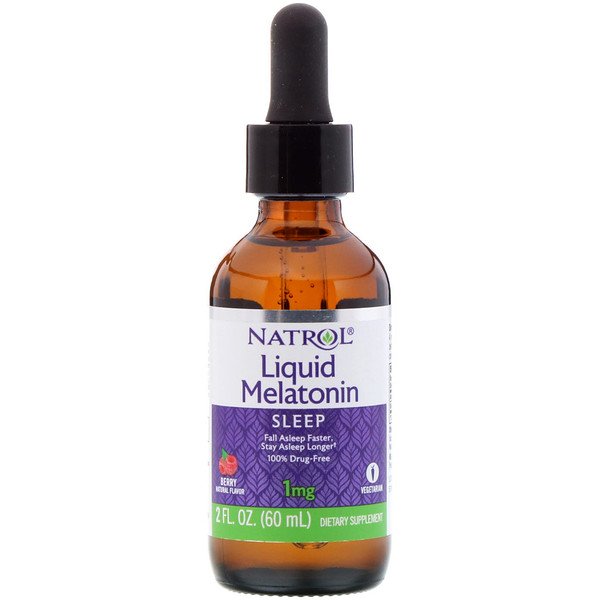 Natrol, Liquid Melatonin, Sleep, Berry Natural Flavor, 1 mg, 2 fl oz (60 ml)