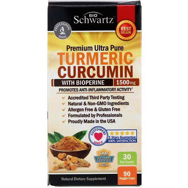 BioSchwartz, Premium Ultra Pure Turmeric Curcumin with Bioperine, 1,500 mg, 90 Veggie Caps