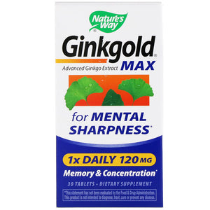 Nature's Way, Ginkgold Max, Memory & Concentration, 120 mg, 30 Tablets