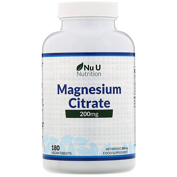 Nu U Nutrition, Magnesium Citrate, 200 mg, 180 Vegan Tablets