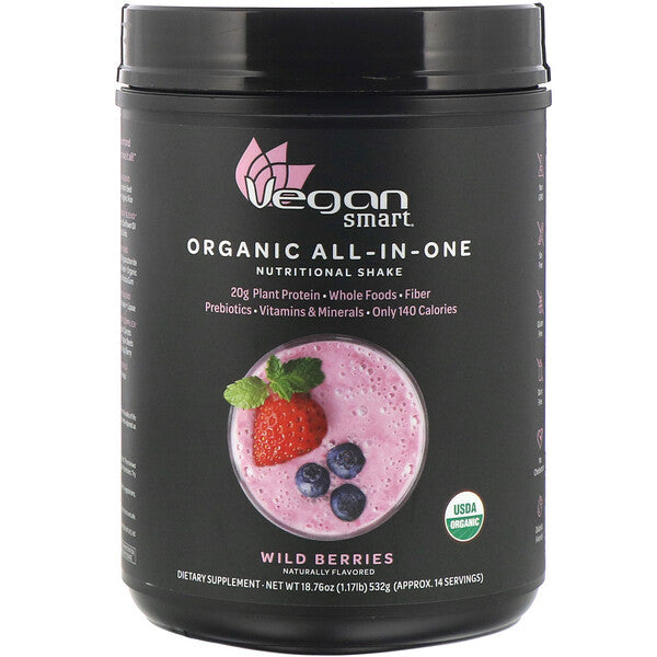 VeganSmart, Organic All-In-One Nutritional Shake, Wild Berries, 18.76 oz (532 g)