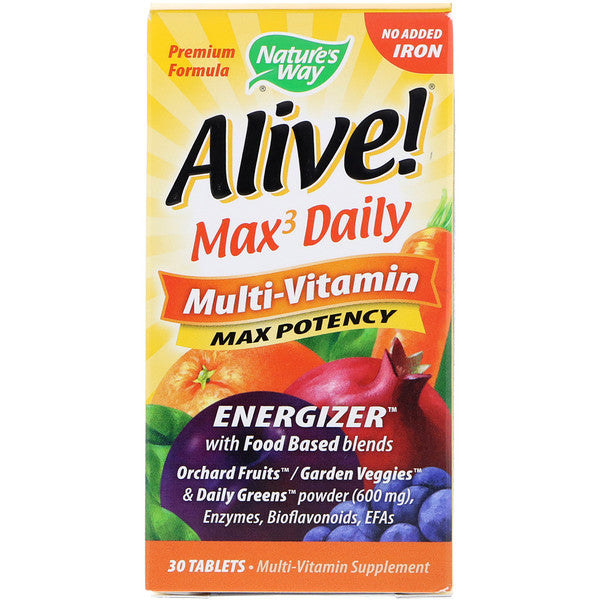 Nature's Way, Alive! Max3 Daily, Multi-Vitamin, No Added Iron, 30 Tablets