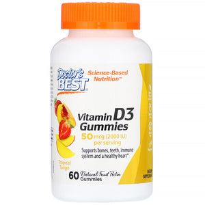 Doctor's Best, Vitamin D3 Gummies, Tropical Tango, 50 mcg (2,000 IU), 60 Gummies