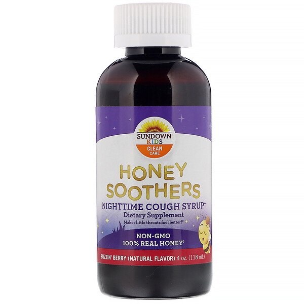Sundown Naturals Kids, Honey Soothers, Nighttime Cough Syryp, Buzzin' Berry, 4 oz (118 ml)