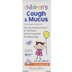 NatraBio, Children's Cough & Mucus, Alcohol Free, Yummy Berry Natural Flavor, 4 Months and Up, 4 fl oz (120 ml)