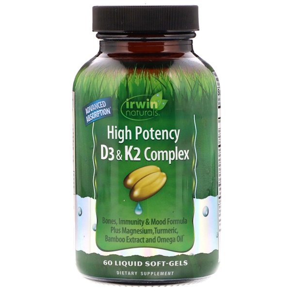 Irwin Naturals, High Potency D3 & K2 Complex, 60 Liquid Soft-Gels