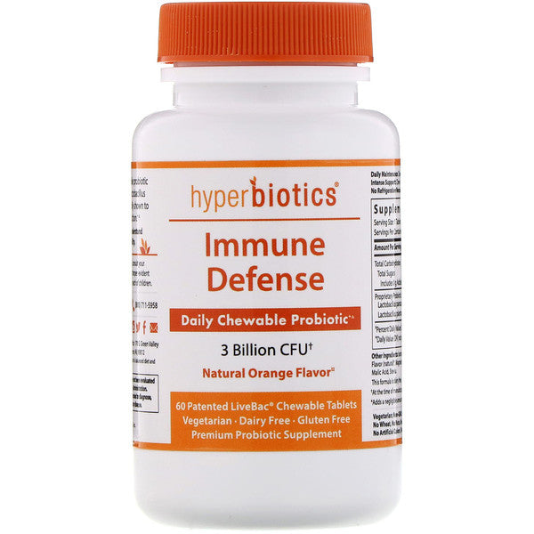 Hyperbiotics,  Immune Defense, Natural Orange, 3 Billion CFU, 60 Chewable Tablets