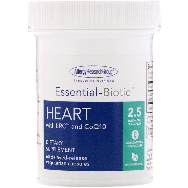 Allergy Research Group, Essential-Biotic, Heart with LRC and CoQ10, 2.5 Billion CFU, 60 Delayed-Release Vegetarian Capsules