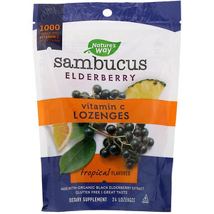 Nature's Way, Sambucus Elderberry, Vitamin C Lozenges, Tropical Flavored, 24 Lozenges