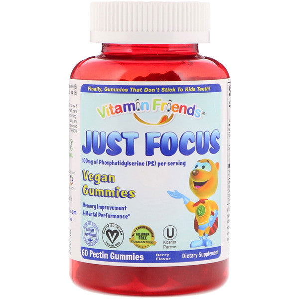 Vitamin Friends, Just Focus, Vegan Gummies, Berry Flavor, 60 Pectin Gummies