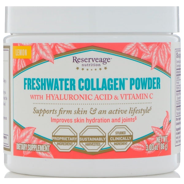 ReserveAge Nutrition, Freshwater Collagen Powder with Hyaluronic Acid & Vitamin C, Lemon, 3.03 oz (86 g)