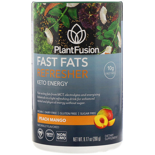 PlantFusion, Fast Fats Refresher, Keto Energy, Peach Mango, 9.17 oz (260 g)