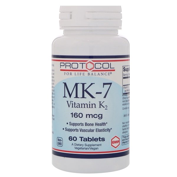 Protocol for Life Balance, MK-7 Vitamin K2, 160 mcg , 60 Tablets