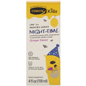 Comvita, Comvita Kids, Night-Time Soothing Syrup with Chamomile, UMF 10+ Manuka Honey, Grape Flavor, 4 fl oz (118 ml)