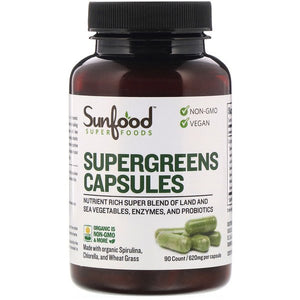 Sunfood, Supergreens Capsules, 620 mg, 90 Capsules