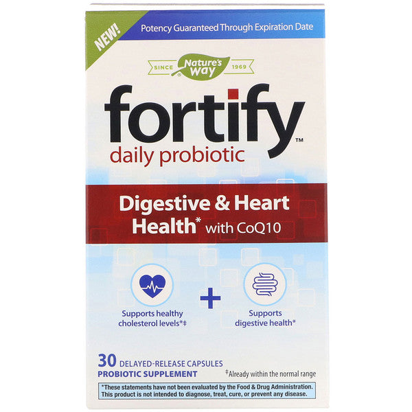 Nature's Way, Fortify, Daily Probiotic, Digestive & Heart Health with CoQ10, 30 Delayed-Release Capsules