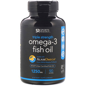 Sports Research, Omega-3 Fish Oil, Triple Stength, 1,250 mg, 90 Softgels