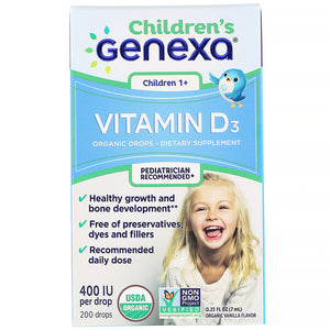 Genexa, Children's Vitamin D3, Children 1+, Organic Vanilla Flavor,  400 IU, 0.23 fl oz (7 ml)