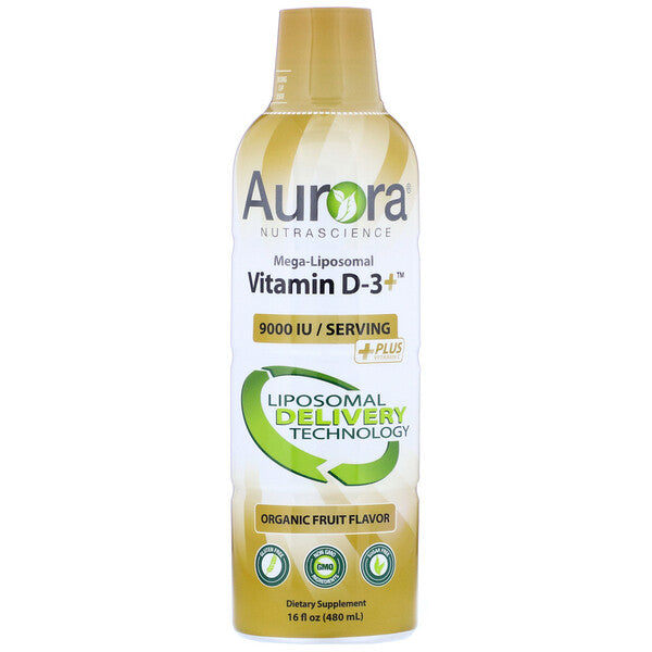 Aurora Nutrascience, Mega-Liposomal Vitamin D3, Organic Fruit Flavor, 9,000 IU, 16 fl oz (480 ml)