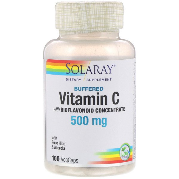 Solaray, Buffered Vitamin C with Bioflavonoid Concentrate, 500 mg, 100 VegCaps