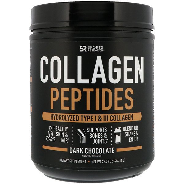 Sports Research, Collagen Peptides, Hydrolyzed Type I & III Collagen, Dark Chocolate, 1.42 lbs (644.11 g)