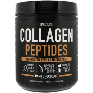 Sports Research, Collagen Peptides, Hydrolyzed Type I & III Collagen, Dark Chocolate, 1.42 lbs (644.11 g)