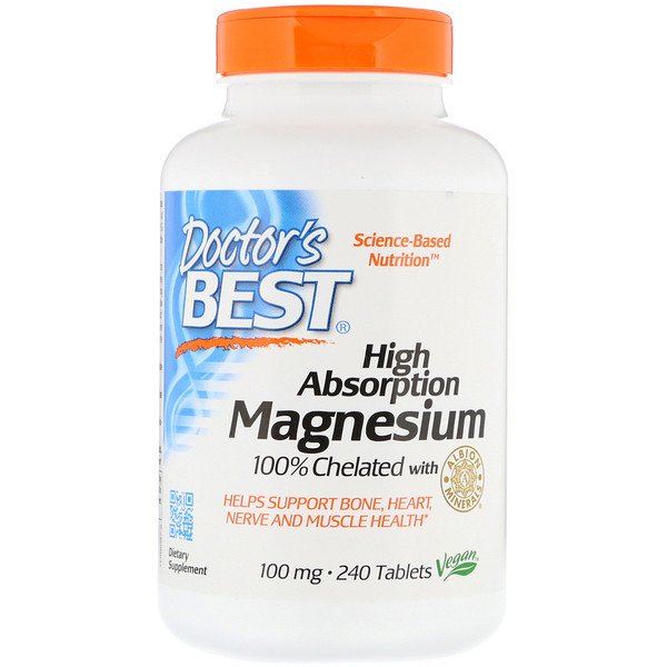 Doctor's Best, High Absorption Magnesium 100% Chelated with Albion Minerals, 100 mg, 240 Tablets