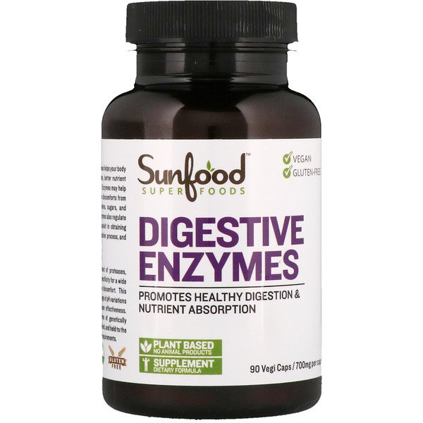 Sunfood, Digestive Enzymes, 700 mg, 90 Vegi Caps