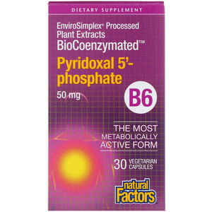 Natural Factors, BioCoenzymated, B6, Pyridoxal 5'-Phosphate, 50 mg, 30 Vegetarian Capsules