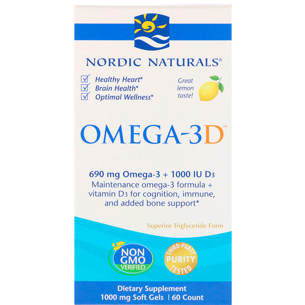 Nordic Naturals, Omega-3D, Lemon, 1000 mg, 60 Soft Gels