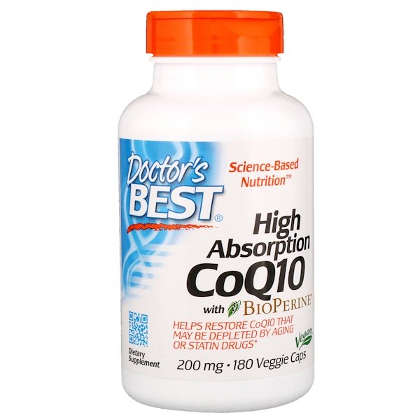 Doctor's Best, High Absorption CoQ10 with BioPerine, 200 mg, 180 Veggie Caps