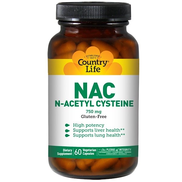 Country Life, NAC, N-Acetyl Cysteine, 750 mg, 60 Vegetarian Capsules