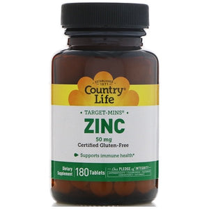 Country Life, Target-Mins Zinc, 50 mg, 180 Tablets