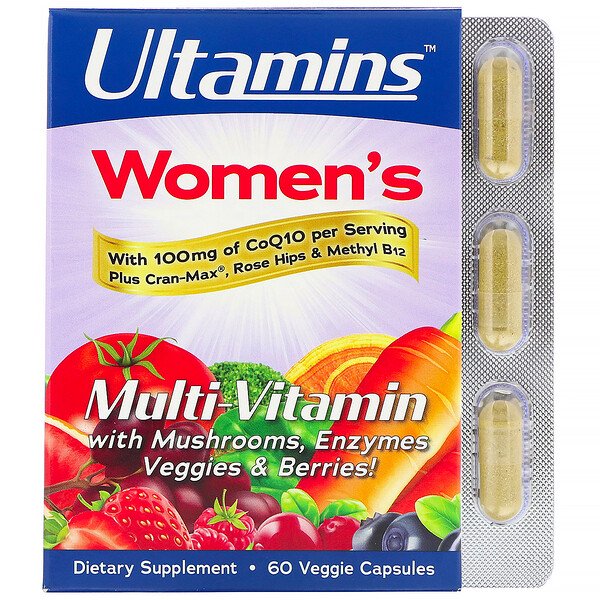 Ultamins, Women's Multi-Vitamin with CoQ10, Mushrooms, Enzymes, Veggies & Berries, 60 Veggie Capsules