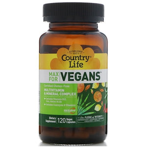 Country Life, Max for Vegans, Multivitamin & Mineral Complex, 120 Vegan Capsules