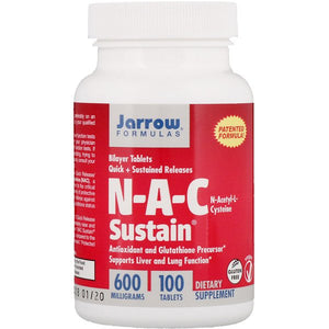 Jarrow Formulas, N-A-C Sustain, N-Acetyl-L-Cysteine, 600 mg, 100 Tablets