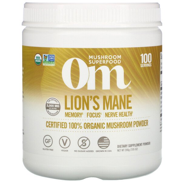 Organic Mushroom Nutrition, Lion's Mane, Certified 100% Organic Mushroom Powder, 7.05 oz (200 g)