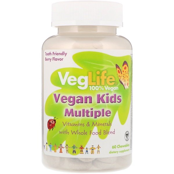 VegLife, Vegan Kids Multiple, Berry Flavor, 60 Chewables