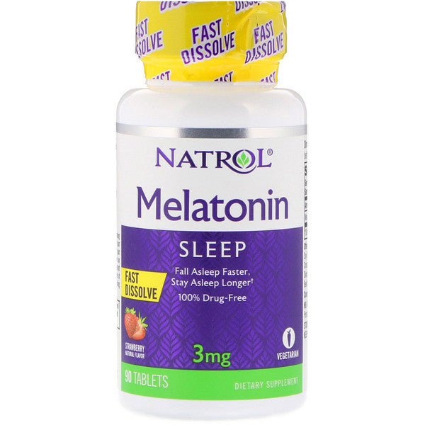 Natrol, Melatonin, Fast Dissolve, Strawberry Flavor, 3 mg, 90 Tablets