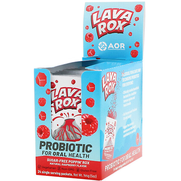Advanced Orthomolecular Research AOR, Lava Rox, Probiotic for Oral Health,  Natural Raspberry, 24 Packets,  .2 oz (6 g) Each