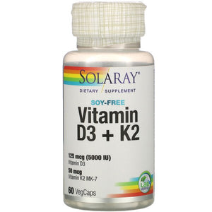 Solaray, Vitamin D3 + K2, Soy-Free, 60 VegCaps