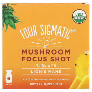 Four Sigmatic, Mushroom Focus Shot, Pineapple, 6 Bottles, 2.5 fl oz (74 ml) Each