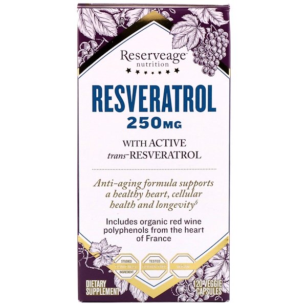 ReserveAge Nutrition, Resveratrol with Active Trans-Resveratrol, 250 mg, 120 Veggie Capsules