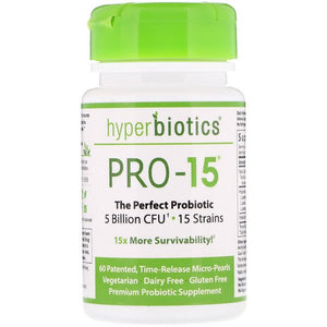 Hyperbiotics, PRO-15, The Perfect Probiotic, 5 Billion CFU, 60 Patented, Time-Release Tablets