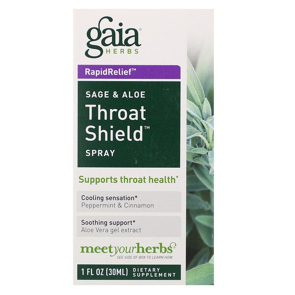 Gaia Herbs, Throat Shield Spray, Sage & Aloe, 30 ml