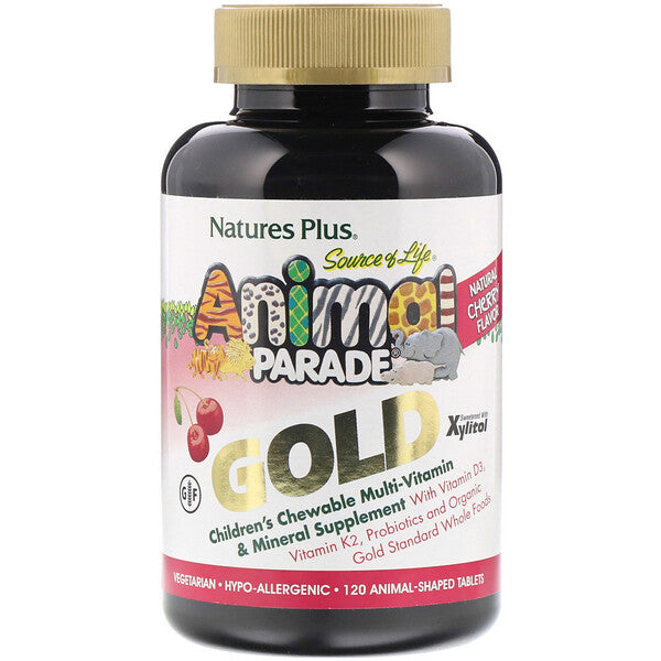Nature's Plus, Source of Life, Animal Parade Gold, Children's Chewable Multi-Vitamin & Mineral Supplement, Natural Cherry Flavor, 120 Animal-Shaped Tablets
