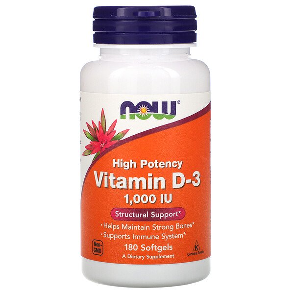 Now Foods, Vitamin D-3 High Potency, 1,000 IU, 180 Softgels