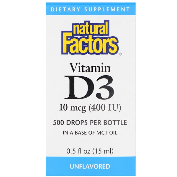 Natural Factors, Vitamin D3 Drops, Unflavored, 10 mcg (400 IU), 0.5 fl oz (15 ml)