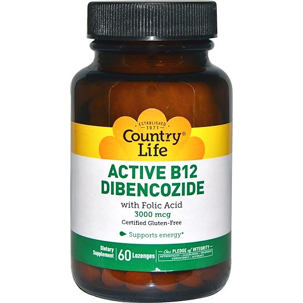 Country Life, Active B12 Dibencozide, 3000 mcg, 60 Lozenges