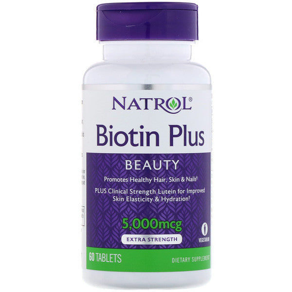 Natrol, Biotin Plus, Extra Strength, 5,000 mcg, 60 Tablets